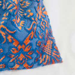 new【金華山パイルジャカード】巾着バッグ ショルダ ー◎藍色×オレンジ 6枚目の画像