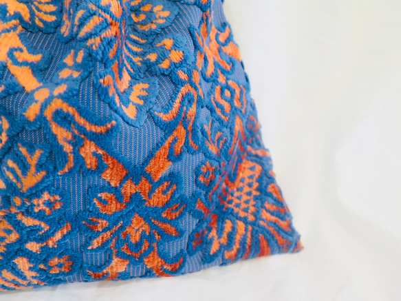 new【金華山パイルジャカード】巾着バッグ ショルダ ー◎藍色×オレンジ 6枚目の画像