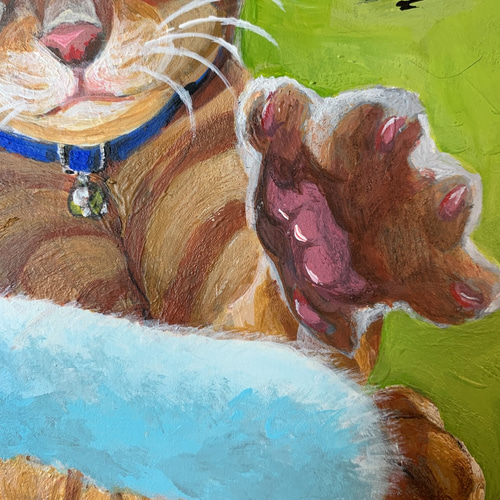 絵画 猫 A4 原画 アクリル画 猫じゃらしと茶トラ 絵画 大橋昭子 通販