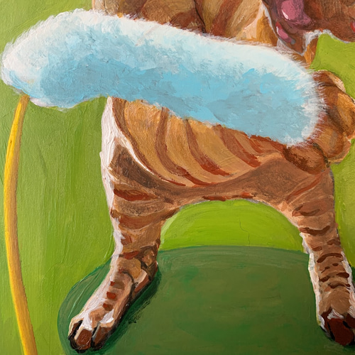 絵画 猫 A4 原画 アクリル画 猫じゃらしと茶トラ 絵画 大橋昭子 通販