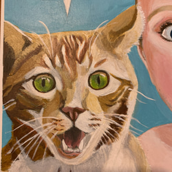 絵画 一点もの 猫 子供 原画 A4 アクリル画 手書き 茶トラ イラスト ネコ 4枚目の画像