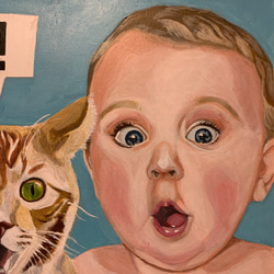絵画 一点もの 猫 子供 原画 A4 アクリル画 手書き 茶トラ イラスト ネコ 5枚目の画像