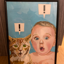 絵画 一点もの 猫 子供 原画 A4 アクリル画 手書き 茶トラ イラスト ネコ 8枚目の画像