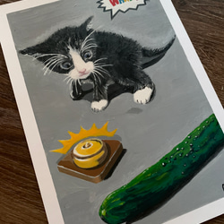 かあ様専用(送料割引の売価) 絵画 猫 原画 A4 アクリル画 ハチワレ 1枚目の画像