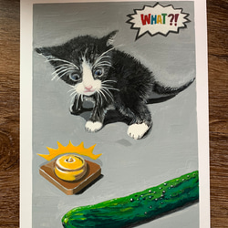 かあ様専用(送料割引の売価) 絵画 猫 原画 A4 アクリル画 ハチワレ 2枚目の画像