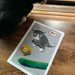 かあ様専用(送料割引の売価) 絵画 猫 原画 A4 アクリル画 ハチワレ 3枚目の画像