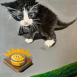 かあ様専用(送料割引の売価) 絵画 猫 原画 A4 アクリル画 ハチワレ 4枚目の画像