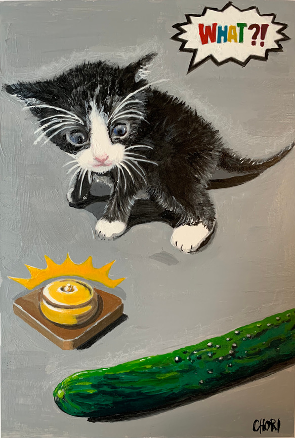 かあ様専用(送料割引の売価) 絵画 猫 原画 A4 アクリル画 ハチワレ 4枚目の画像