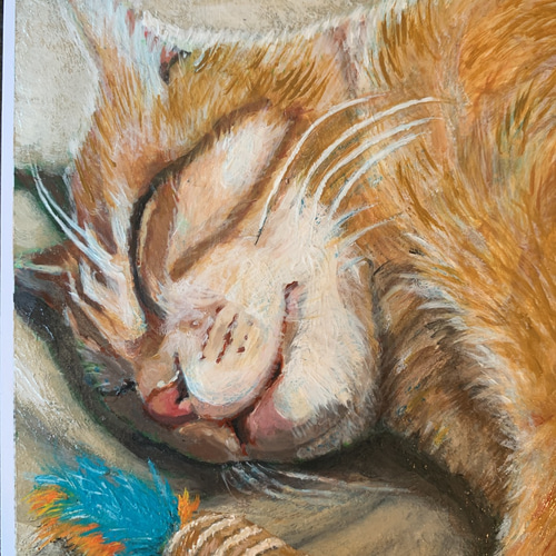 絵画 猫 A4 原画 手書き 一点もの アクリル画 茶トラ イラスト