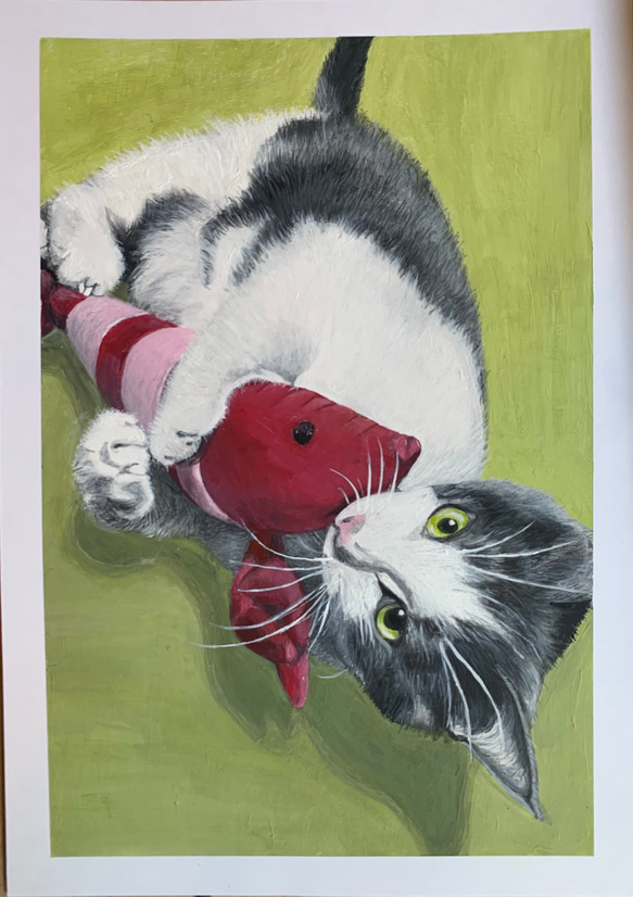 まぁちむ様オーダー品　猫　似顔絵 A5 A4 アクリル画 4枚目の画像