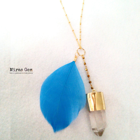 16kgp feather & crystal quartz long necklace 2枚目の画像