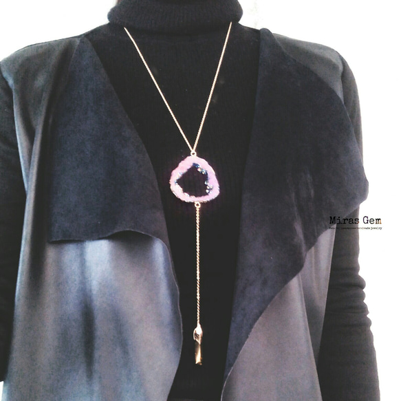 Purple metalic druzy necklace 3枚目の画像
