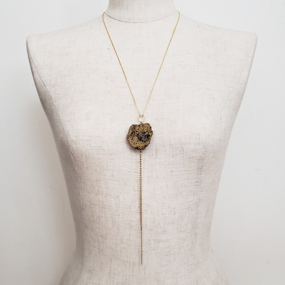 Golden druzy agate necklace 4枚目の画像