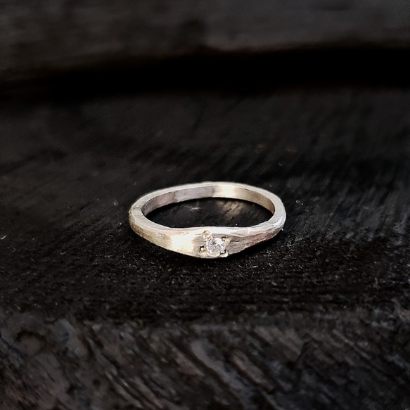 Simple CZ ring stering silver dull finish 1枚目の画像