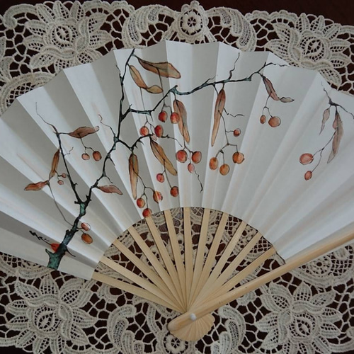 水彩画風＊花柄＊手書きの扇子 小さめサイズで携帯に便利