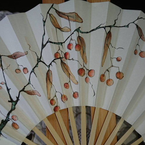 水彩画風＊花柄＊手書きの扇子 小さめサイズで携帯に便利