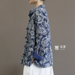 綿麻シャツ チャイナドレス風 トップス 長袖シャツ　ブラウス 1950 4枚目の画像