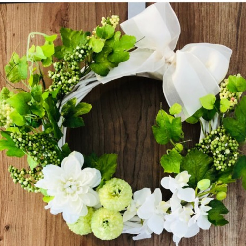 ナチュラル フラワーリース（白 グリーン 壁掛け インテリア リース  