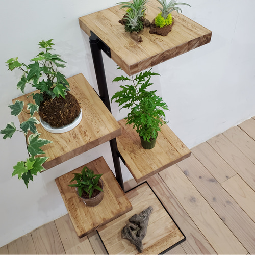 360°回転3段ラック　観葉植物　無垢板　回転　ディスプレイ　カフェ風 360°回転3段ラック 観葉植物 無垢板 回転 ディスプレイ カフェ風 360