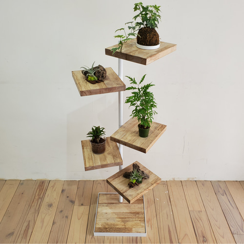 360°回転3段ラック 観葉植物 無垢板 回転 ディスプレイ カフェ風