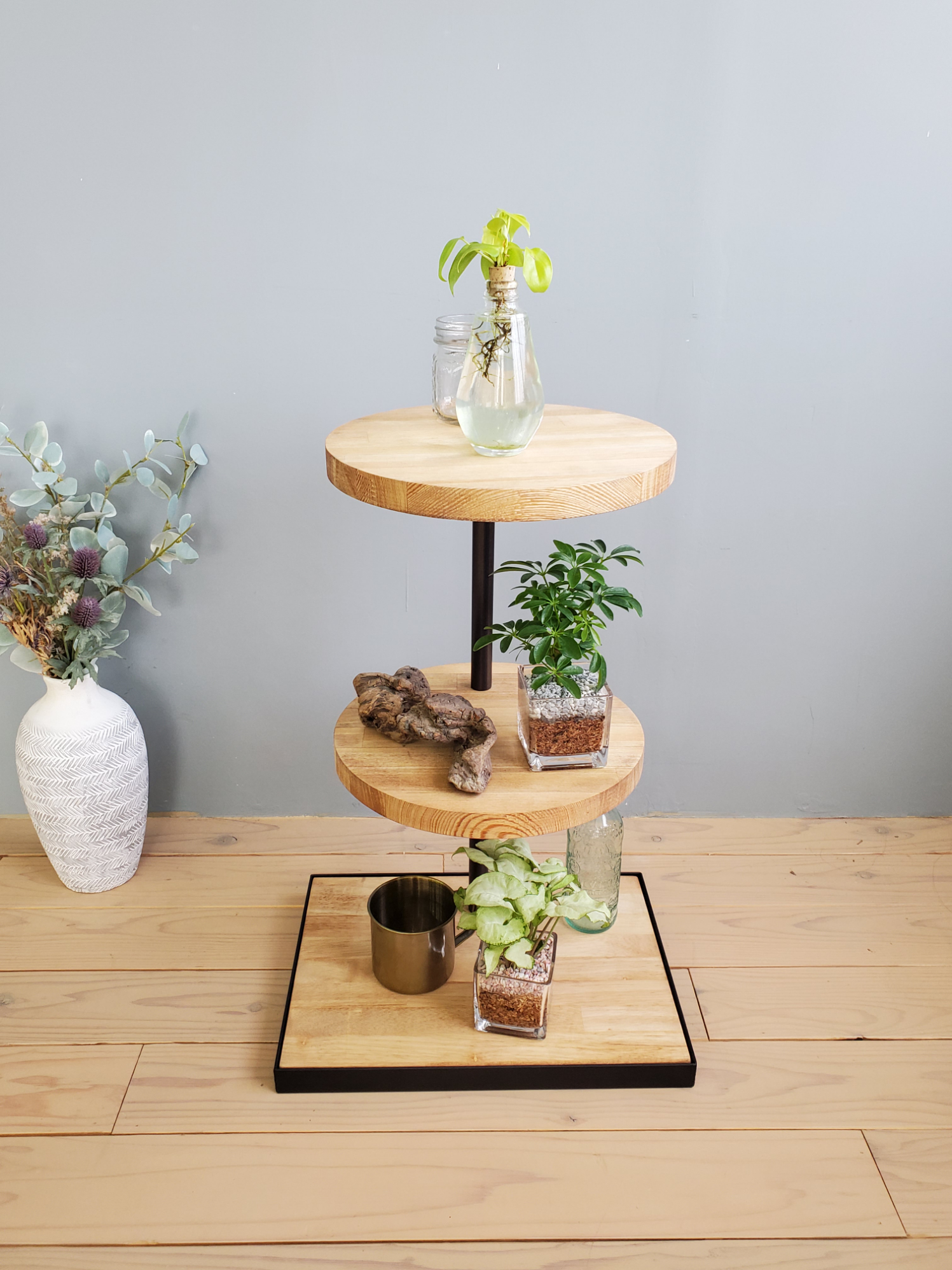 植物用小型2段アイアンラック 円形2段回転ラック 観葉植物 アイアン カフェ