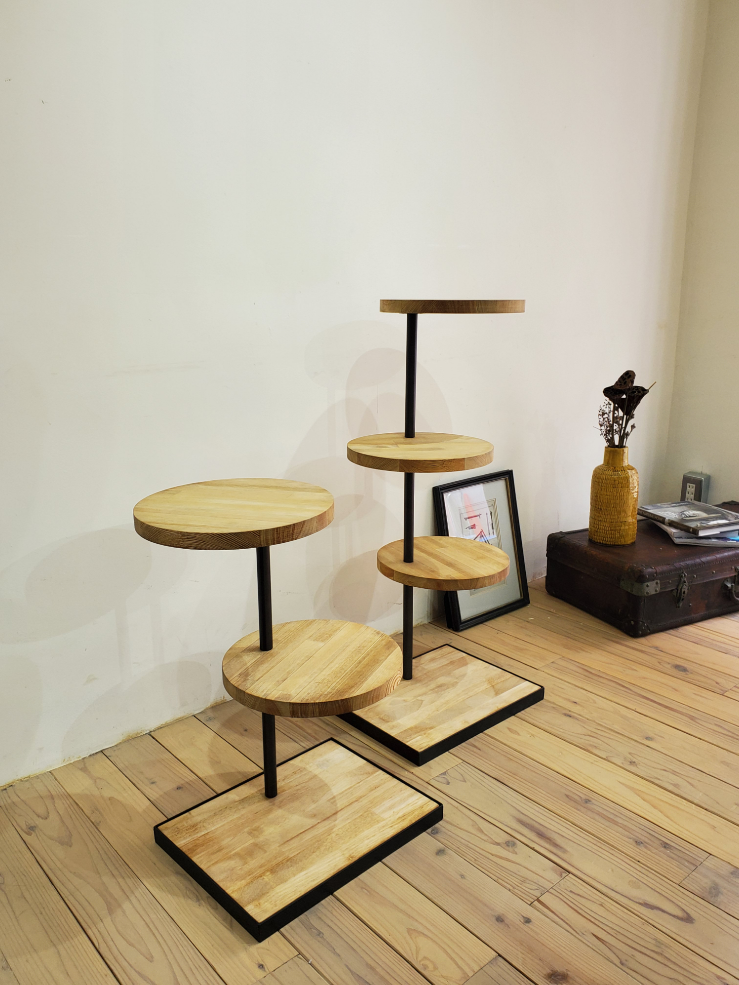 360度回転ラック 3段 アイアン家具 カフェ風 漢前 植物棚 360度