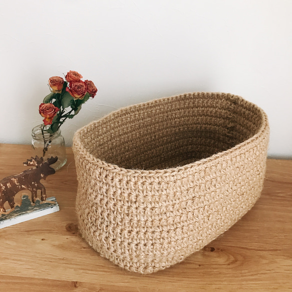 オーダーメイド可》麻ひも長方形バスケット◯手編み◯ サイズオーダー  