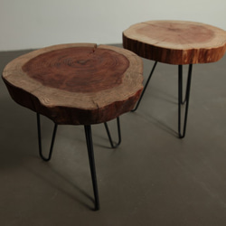 切り株とアイアンのスツール　サイドテーブルやベンチもOK　椅子　観葉植物　鉄脚　カフェスタイル 2枚目の画像