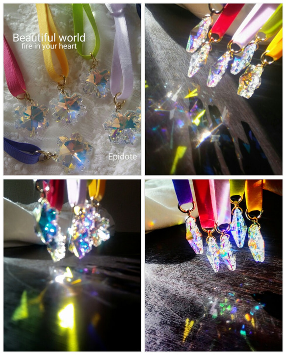 ちいさな お花 シンプルキーホルダーSWAROVSKI CRYSTAL  伸縮リボン(受注製作) 10枚目の画像