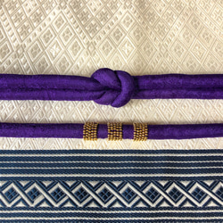 帯締め　丸ぐけ　紫地花模様　ゴールドビーズ刺繍　アンテーク着物にも合う 4枚目の画像