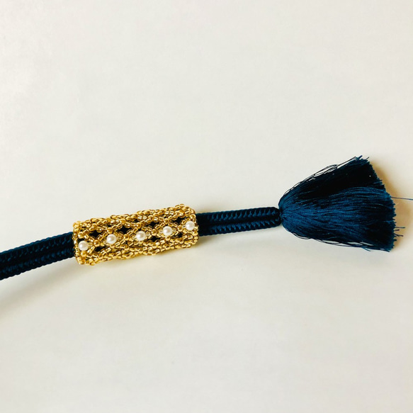 帯留め　ビーズ編み　パール付き　ゴールド　シルバー　クリスタル　ブラック 9枚目の画像