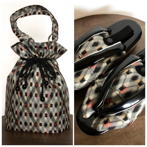 【新品】振袖用 パールビーズ付き モダン 草履バッグ 丸型バッグ 黒　ブラック 新品】振袖用 パールビーズ付き モダン 草履バッグセット 丸型バッグ