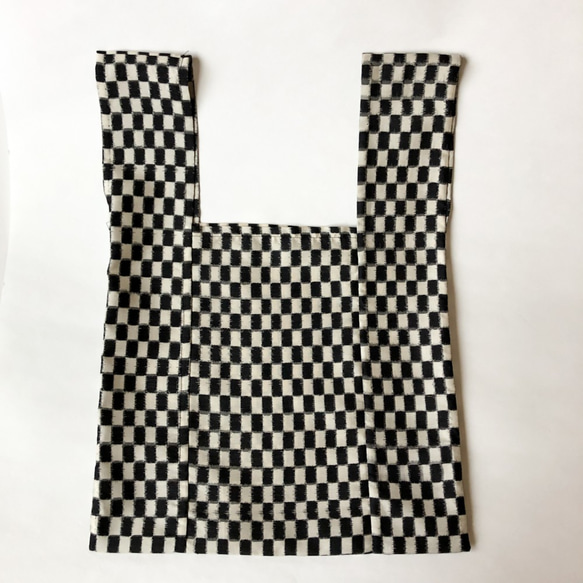 レトロな帯枕・帯板・仮紐・収納バッグセット　銘仙　生成黒　市松模様 8枚目の画像