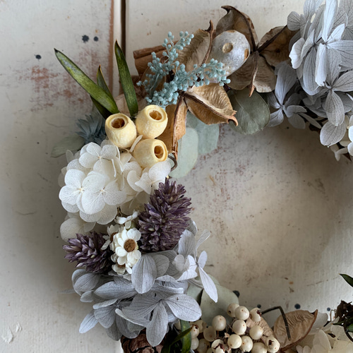 雑貨屋さんのアナベルリース ドライフラワーリース Natural＊アナベル