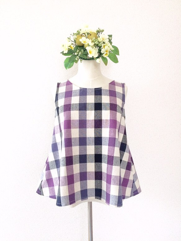 CHECK FLARE TOP (PURPLE) 2枚目の画像