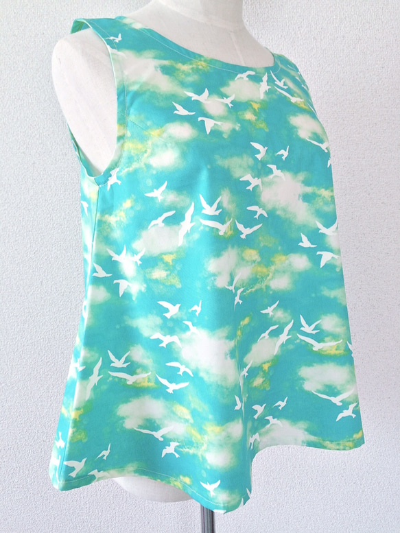 FLYING BIRDS FLARE TOP (GREEN) 2枚目の画像