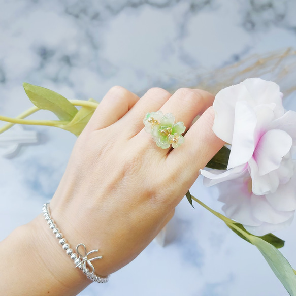 CaCa's 黃綠款夢幻系列公主風櫻花戒指 時尚戒指 創意戒指 造型戒指 客製戒指 好友禮物 生日禮物 閨蜜送禮 第2張的照片
