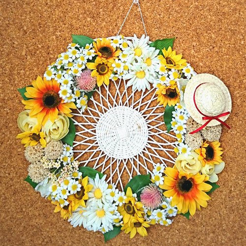 ひまわりと麦わら帽子 アートフラワー SHIRO 通販 5852404｜Creema