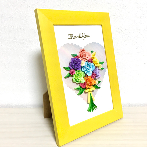 メッセージフレーム カラフルな薔薇達 ペーパークイリング Thank you