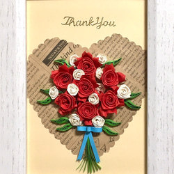 赤い薔薇の花束のメッセージフレーム　Thank You    ペーパークイリング 2枚目の画像
