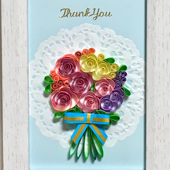 花束のメッセージフレーム　Thank you  ペーパークイリング 2枚目の画像