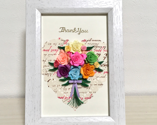 薔薇の花束のメッセージカード Thank You ペーパークイリング
