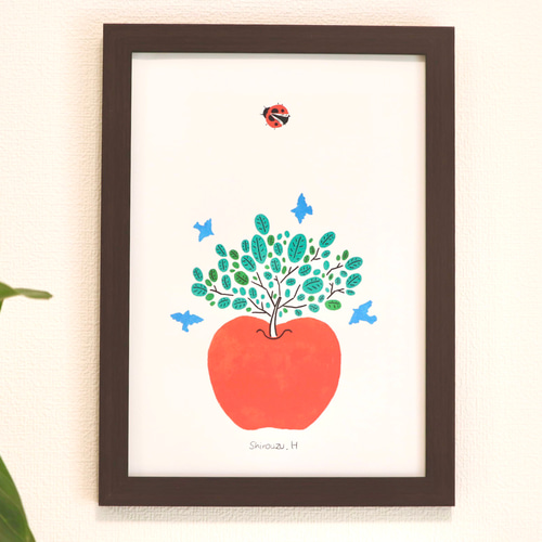 送料無料】A4アートポスター てんとう虫 と りんごの木 その他雑貨