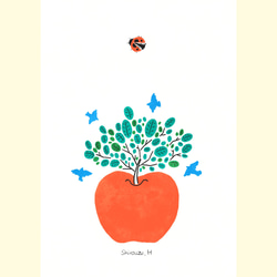 【送料無料】A4アートポスター　てんとう虫 と りんごの木 3枚目の画像