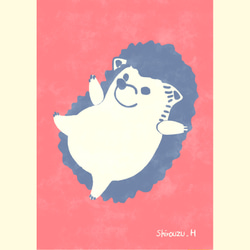【送料無料】A4アートポスター・やわらかく動く ハリネズミ（ピンク） 4枚目の画像
