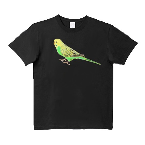 受注プリント☆黒/紺/渋緑Ｔシャツ全３色「セキセイインコ黄緑」オリジナルデザイン☆子供から大人まで全サイズ☆ インコ 鳥 6枚目の画像