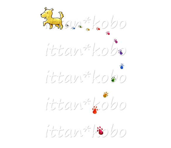 受注プリント全4色☆Ｔシャツ「おさんぽ犬とカラフル足あと」オリジナルデザイン☆大人から子供まで 全てのサイズ対応　犬 4枚目の画像