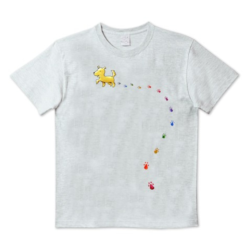 受注プリント全4色☆Tシャツ「おさんぽ犬とカラフル足あと