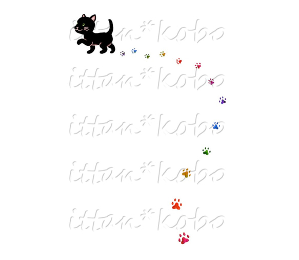 受注プリント全4色☆Ｔシャツ「黒ネコちゃんとカラフル足あと」オリジナルデザイン☆大人から子供まで 全てのサイズ対応　猫 4枚目の画像