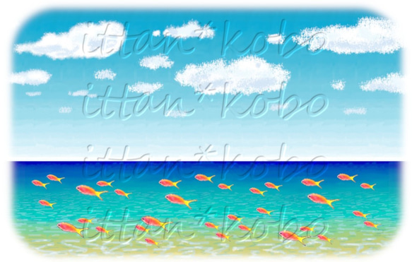 受注プリント☆ホワイトＴシャツ「南国の海とお魚たち」オリジナルデザイン☆大人から子供まで 全てのサイズ対応 3枚目の画像